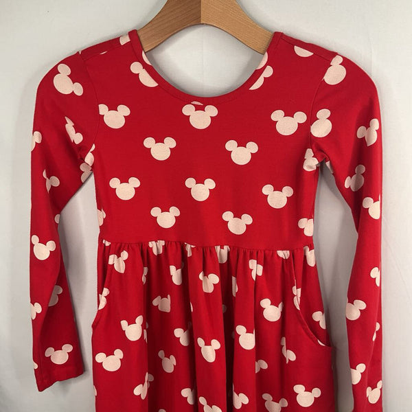 Size 8 (130): Hanna Andersson Red White Mickey Mouse Silhouette Twirls Dress w/Pockets