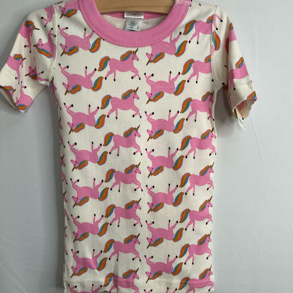 Size 5 (110): Hanna Andersson White/Rainbow Unicorns Organic Cotton 2pc Shorty PJs