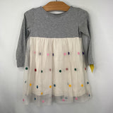 Size 2 (85): Hanna Andersson White/Red/Rainbow Dots Tulle Long Sleeve Dress