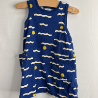 Size 2 (85): Hanna Andersson Blue/White/Yellow Print Sleeveless Dress/Bloomers