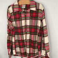 Size 8 (130): Hanna Andersson Creme/Red/Green Plaid Flannel Button-Up Shirt