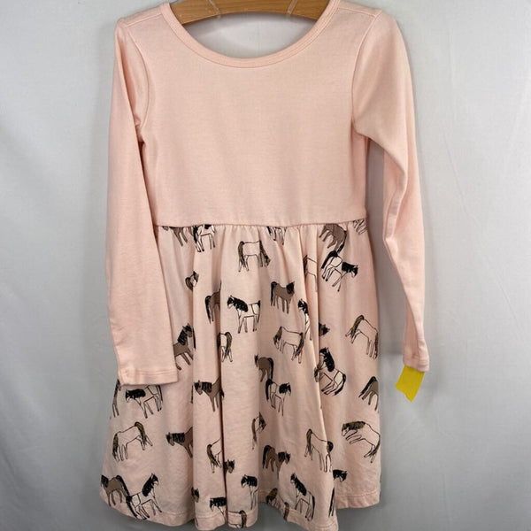 Size 5-6: Tea Pink/Brown Horses Long Sleeve Dress