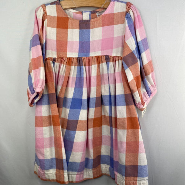 Size 5 (110): Hanna Andersson Pink/Blue/Orange Plaid Flannel Long Sleeve Dress