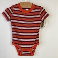 Size 0-3m: Tea Collection Maroon/Orange/White Striped Short Sleeve Onesie