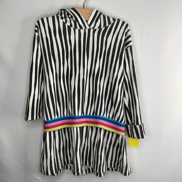 Size 5: Rockets of Awesome Black/White/Colorful Stripes/Accent Long Sleeve Hooded Dress