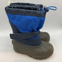 Size 12: Columbia Blue/Grey Print Velcro/Toggle Snow Boots