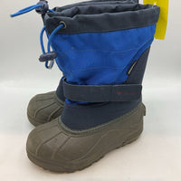 Size 12: Columbia Blue/Grey Print Velcro/Toggle Snow Boots