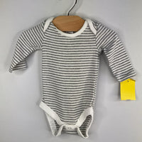 Size NB: Boden Grey/White Striped Long Sleeve Onesie