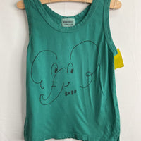 Size 6-7: Bobo Choses Green/Grey Elephant Tank Top