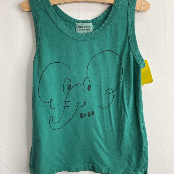 Size 6-7: Bobo Choses Green/Grey Elephant Tank Top