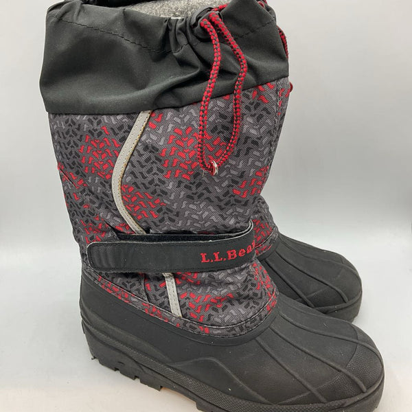 Size 4Y: LL Bean Black/Grey/Red Pattern Toggle/Velcro Strap Snow Boots