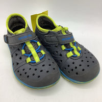 Size 7: Stride Rite Grey/Green/Blue Trim Velcro Strap Shoes