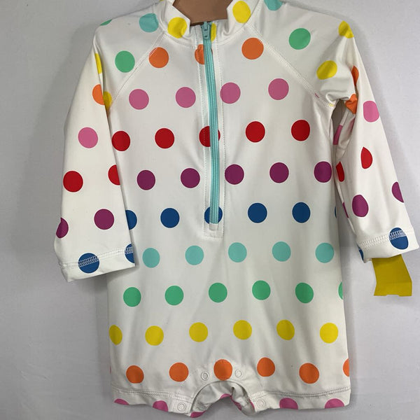 Size 6-12m: Primary White/Rainbow Dots Long Sleeve Rash Gaurd Suit