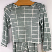 Size 0-3m: Solly Baby Green/White Grid Bamboo 2pc Footy PJs