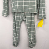 Size 0-3m: Solly Baby Green/White Grid Bamboo 2pc Footy PJs