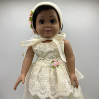 American Girl Doll in White Dress & Stand Holder