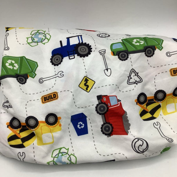 Funhouse White/Colorful Construction Vehicles Toddler Bed Sheet