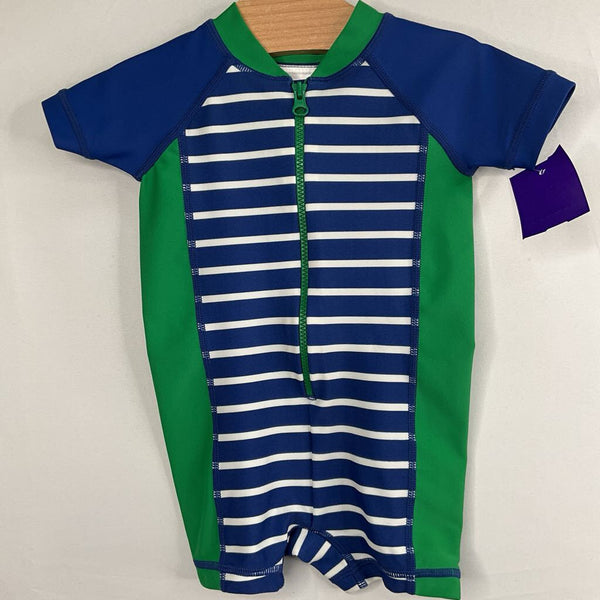 Size 3-6m (60): Hanna Andersson Blue/White/Green Stripes/Trim pc Rash Guard Suit