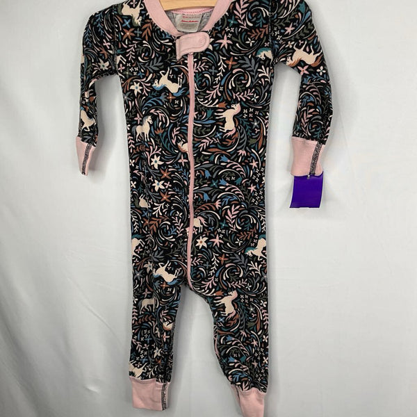 Size 18-24m (80): Hanna Andersson Black/Multicolor Flowers/Unicorns Organic Cotton 1pc Zip-Up PJs