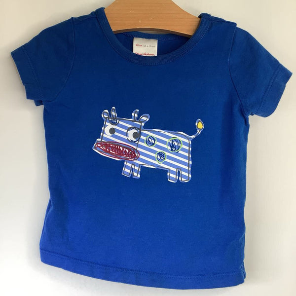 Size 6-12m (70): Hanna Anderson Blue/Striped Cow T-Shirt