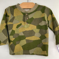 Size 2 (85): Hanna Andersson Green Geo Camo Long Sleeve Henley Shirt