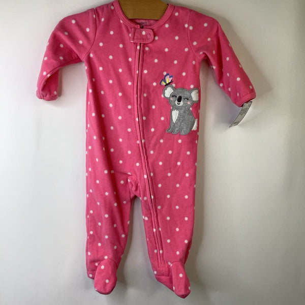 Size 6m: Carter's Pink/White Polka Dots Koala Long Sleeve 1pc Footy PJS