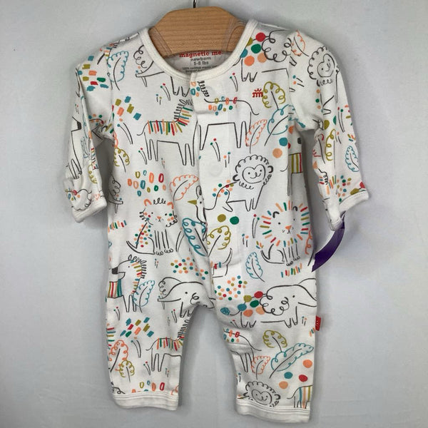 Size NB: MagneticMe White Animal Print 1pc Pjs