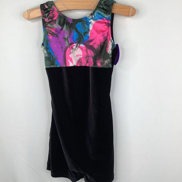 Size 6-8: Pink Black Velour Shorty Leotard