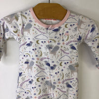 Size Preemie: Magnetic Me White Lavender/Indigo/Mustard/Grey Deer & Bird Footed Long Sleeve PJS