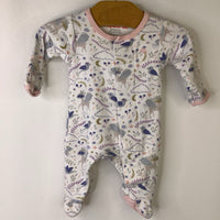 Size Preemie: Magnetic Me White Lavender/Indigo/Mustard/Grey Deer & Bird Footed Long Sleeve PJS