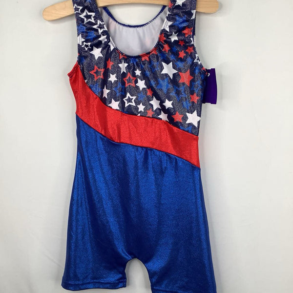 Size 6-7: Red/White/Blue Sparkle Stars Gymnastics Leotard