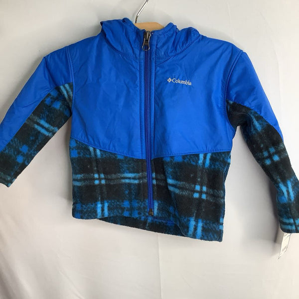 Size 12-18m: Columbia Blue Plaid Fleece/Nylon Hooded Zip-Up Coat