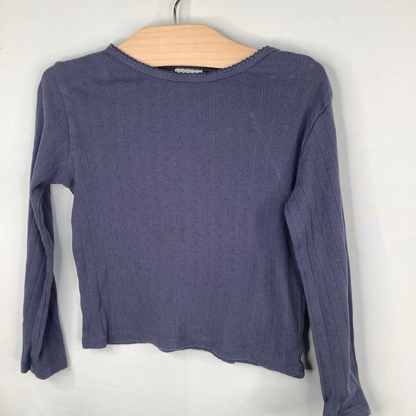 Size 6: Zara Blue Ribbed Eyelet Long Sleeve Shirt