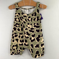 Size 0-3m: He and Her. Green/Black/Brown Print Shorty Romper