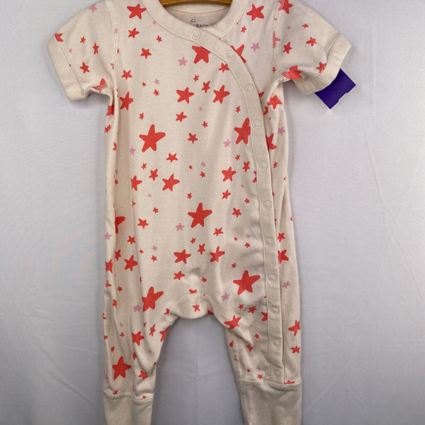 Size 6-12m (70): Hanna Andersson Creme/Pink/Orange Stars Snap-Up Romper