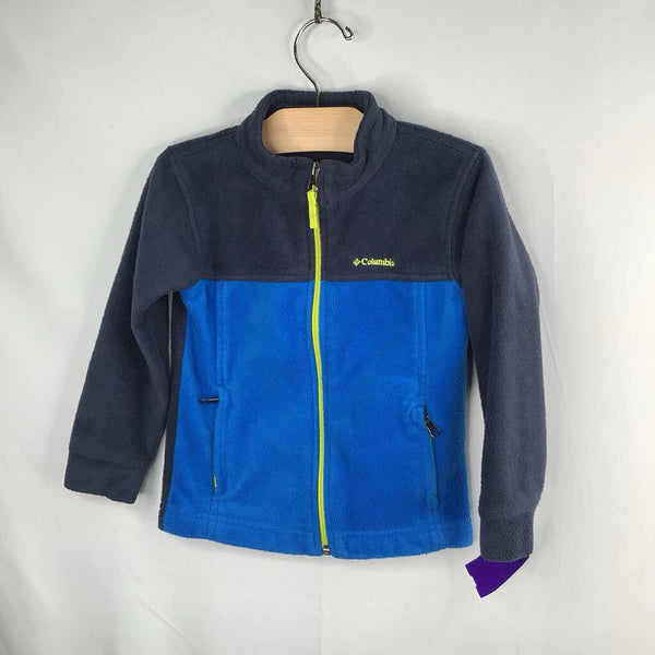 Size 4: Columbia Two Tone Blue/Neon Green Trim Fleece Zip-Up Coat