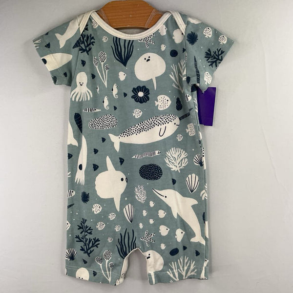 Size 3-6m: Winter Water Factory Blue/White Ocean Life Snap-Up Shorty Romper