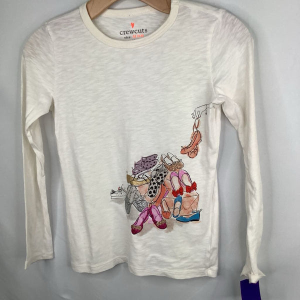 Size 8-9: Crewcuts White/Colorful Sparkle Shoes Long Sleeve Shirt