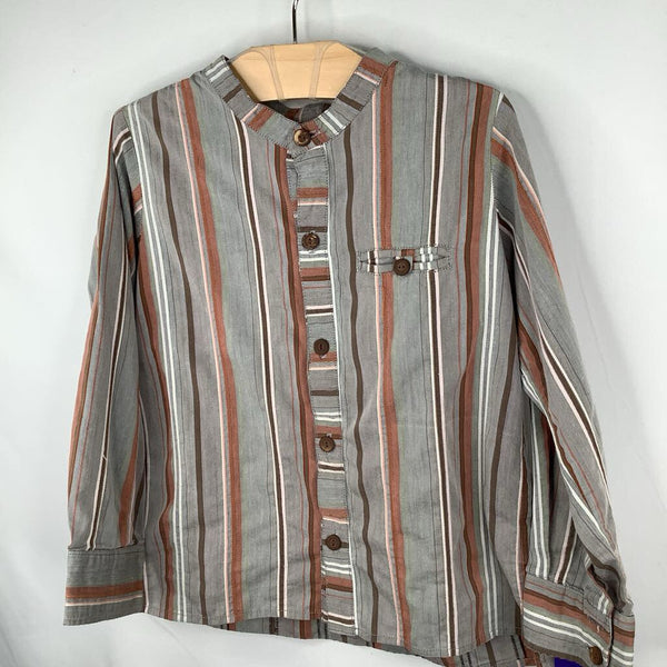 Size 6-7: Neige Grey/Brown/White Striped 1/2 Button Tunic