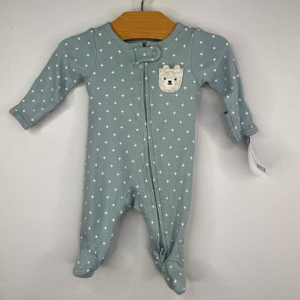 Size Preemie: Carter's Blue/White/Grey Crosses/Bear Alpacas Zip-Up Footy PJs