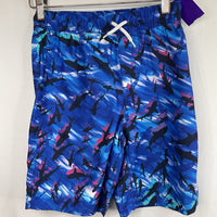 Size 10-12: Lands' End Blue/Purple Sharks Swim Shorts