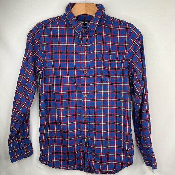 Size 10: Lands' End Blue/White/Red Plaid Flannel Button-Up Shit