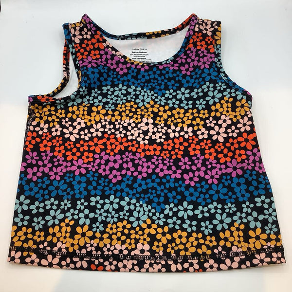 Size 10 (140): Hanna Andersson Black/Colorful Flowers Athletic Tank