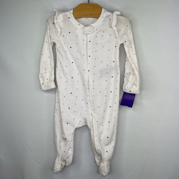 Size 0-3m: Gap White/Colorful Dots Zip-Up Footy Romper