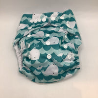 Size OS: Blue/White Whales Snap Diaper