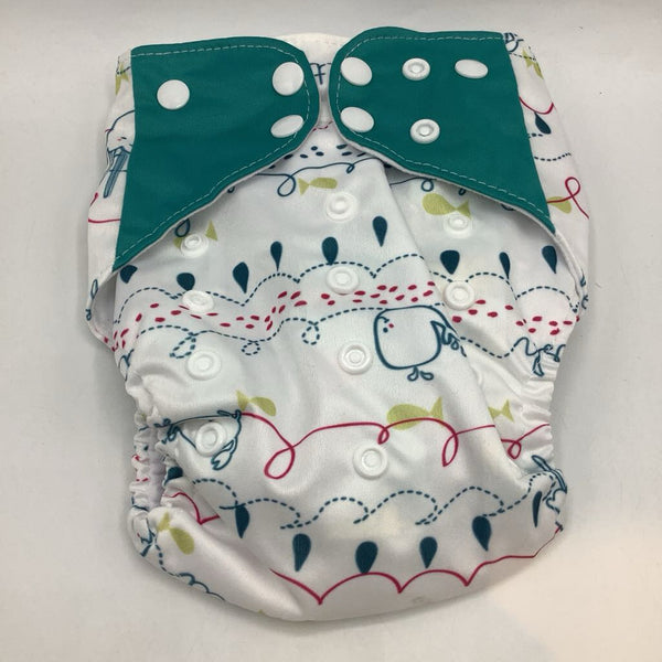 Size OS: White/Multicolor Under the Sea Print Snap Diaper