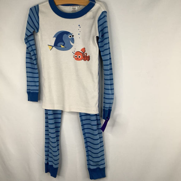 Size 5 (110): Hanna Andersson White/Blue/Multicolor Stripes/Dory & Nemo Organic Cotton 2pc PJs