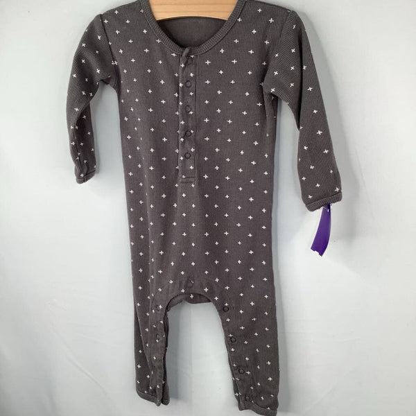 Size 3-6m: Quincy Mae Grey/White Crosses Ribbed Snap-Up Romper