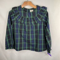 Size 10-12: Crewcuts Green/Black/Blue Plaid Ruffle Trim Blouse