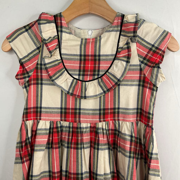 Size 10: Pink Chicken Creme/Red/Multicolor Plaid Ruffle Trim Dress